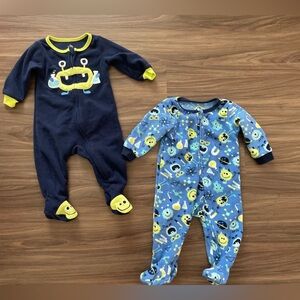 Kids Headquarters Navy and Blue Monster One Piece Footies Warm and Cozy size 6M